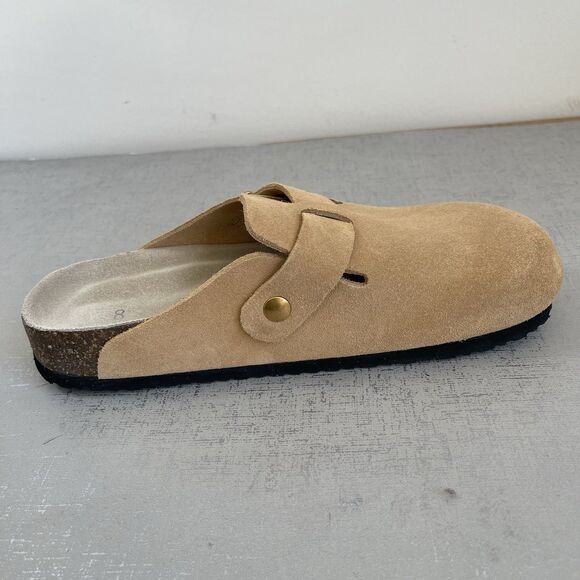 Quince Suede Leather Clogs Mules Size 8 Beige Water Repellent Comfort Shoes - Picture 7 of 13